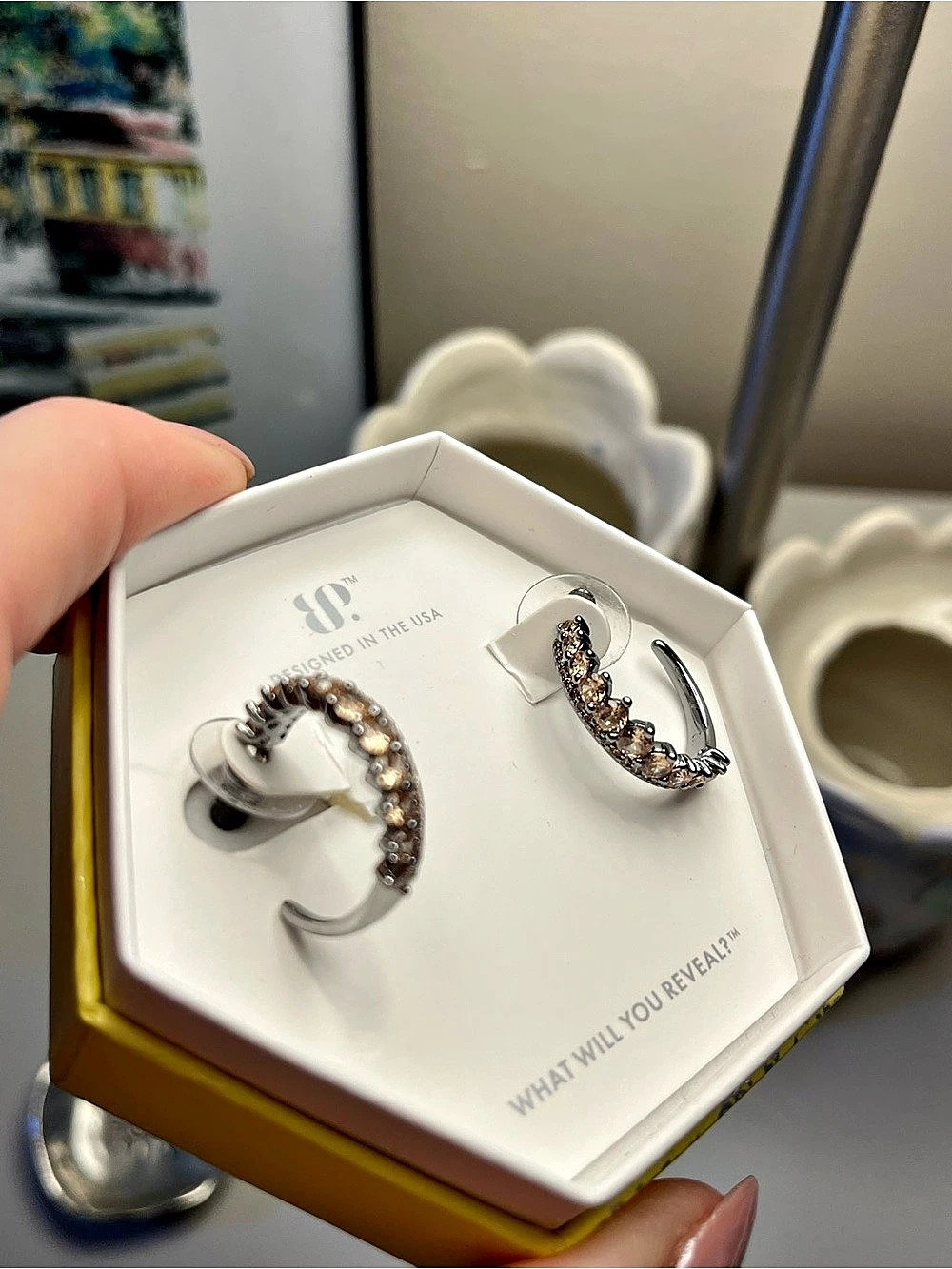 Bomb Party smokey topaz hematite Hoop Earrings NWT